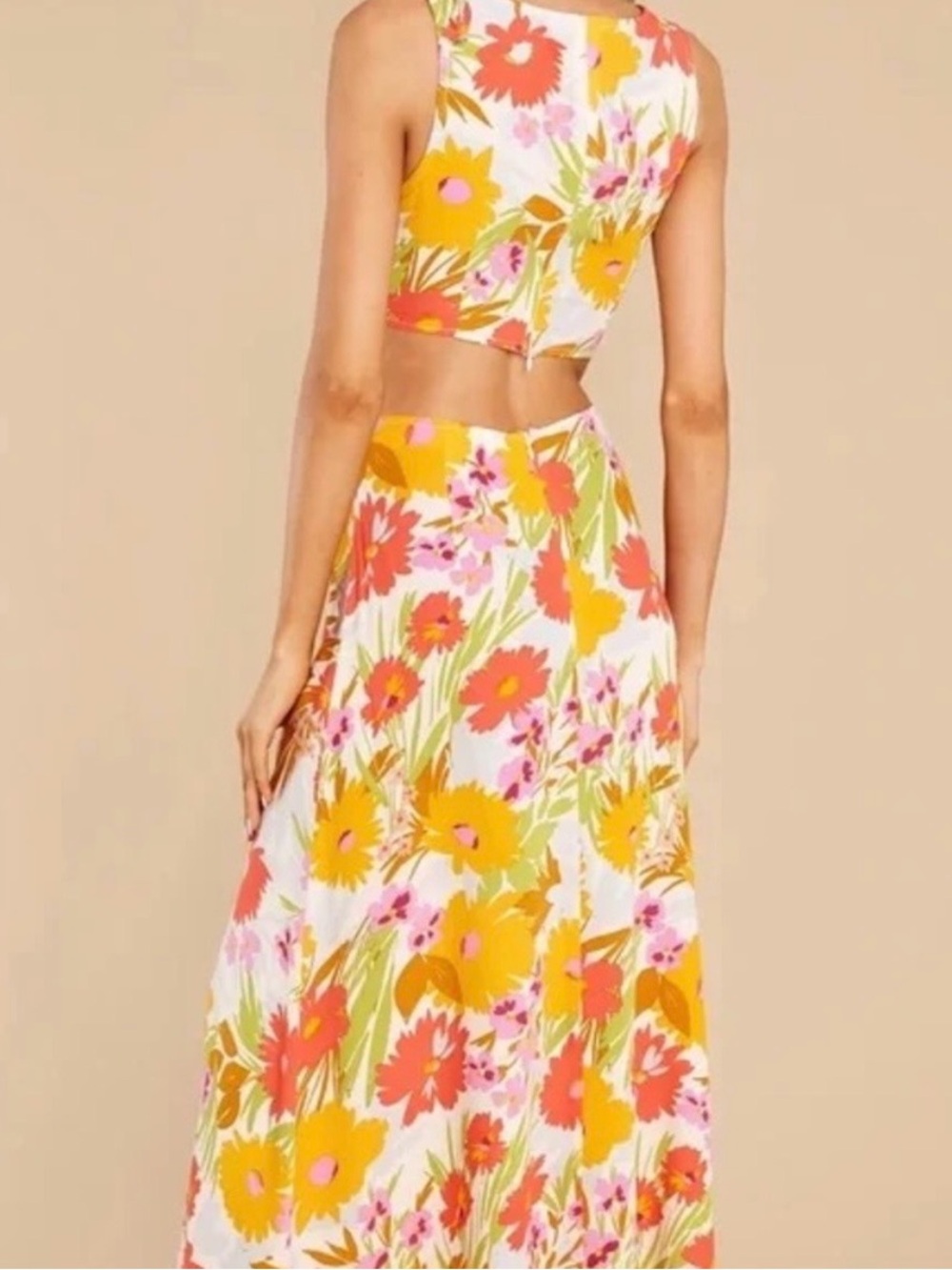 Sky to Moon Floral Cutout Maxi Dress with Front Slit – Size Small